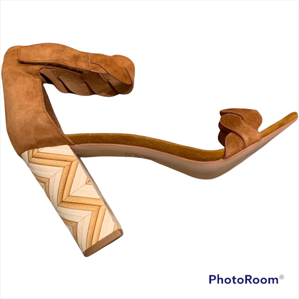NEW Jeffrey Campbell Lindsay suede ankle strap city braided sandal cognac 8